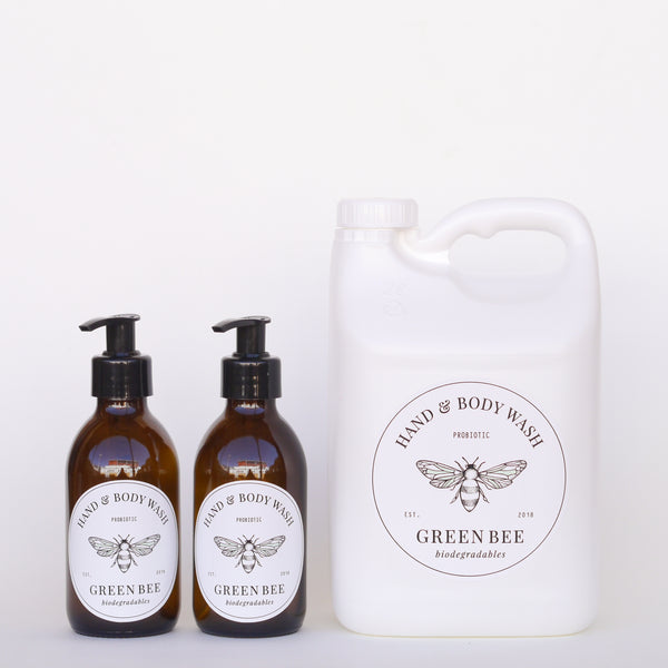 Hand & body probiotic wash - 2 litres plus two 200ml glass countertop bottles