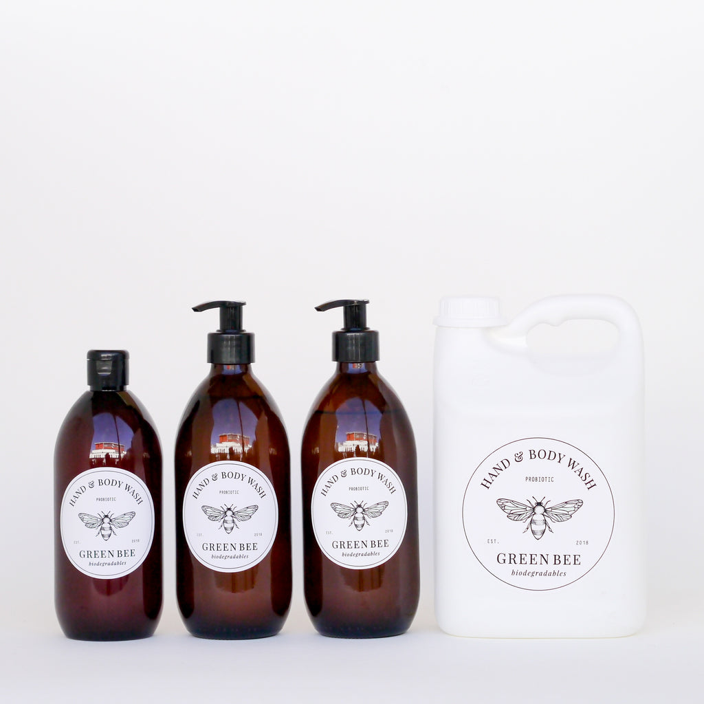 Hand & Body Probiotic Wash - 2 litres plus two 500ml glass bottles & 500ml shower bottle