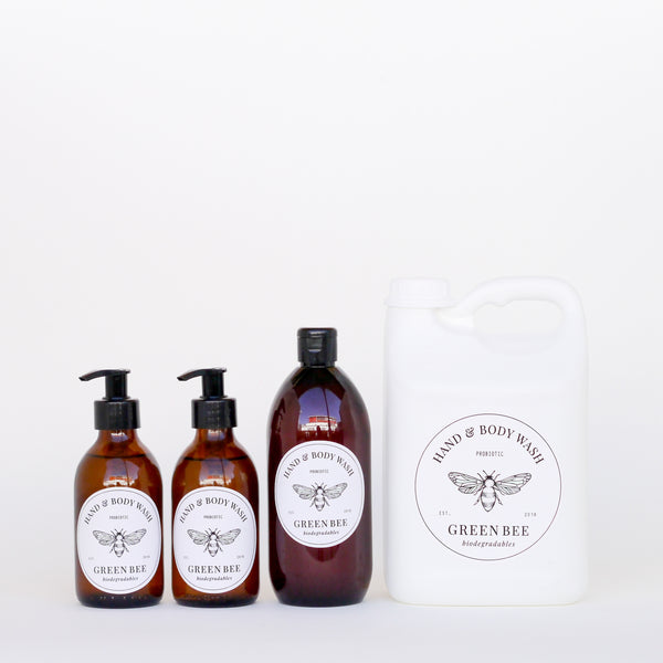 Hand & body probiotic wash - 2 litres plus two glass 200ml bottles & 500ml shower bottle