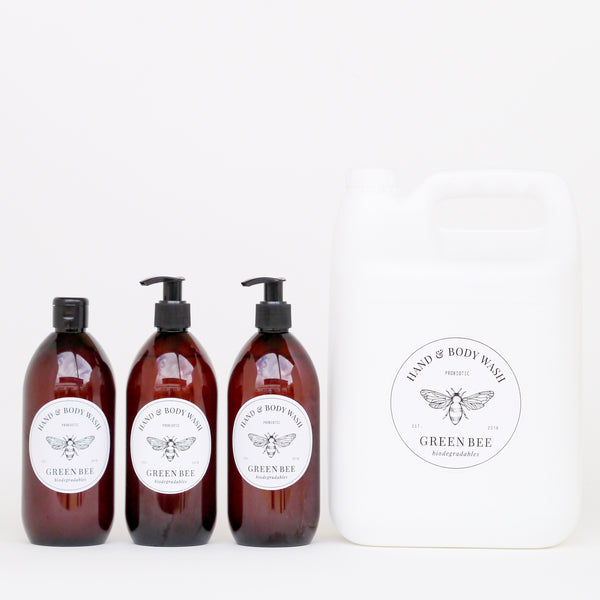Hand & Body Probiotic Wash - 5 litres plus two 500ml plastic bottles & 500ml shower bottle