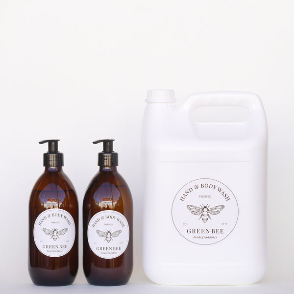 Hand & body probiotic wash - 5 litres plus two 500ml glass countertop bottles